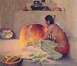 Apache Fire Signal Paintings - By the Fire by Eanger Irving Couse